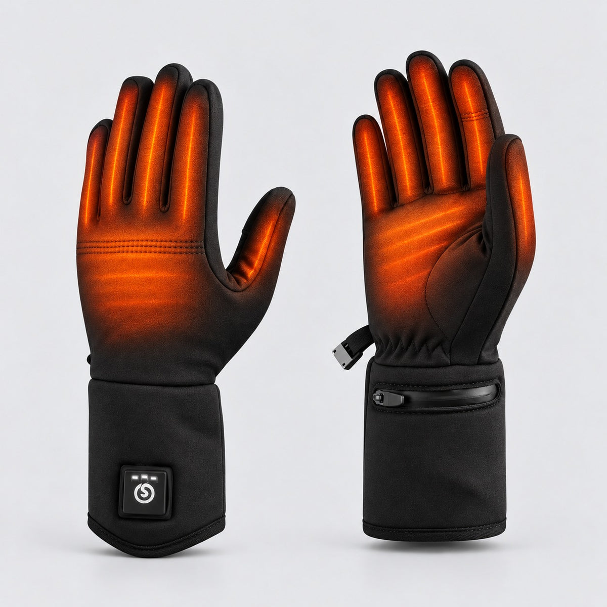 TERMVO verwarmde binnenhandschoenen, studiofoto met zichtbare warmtezones