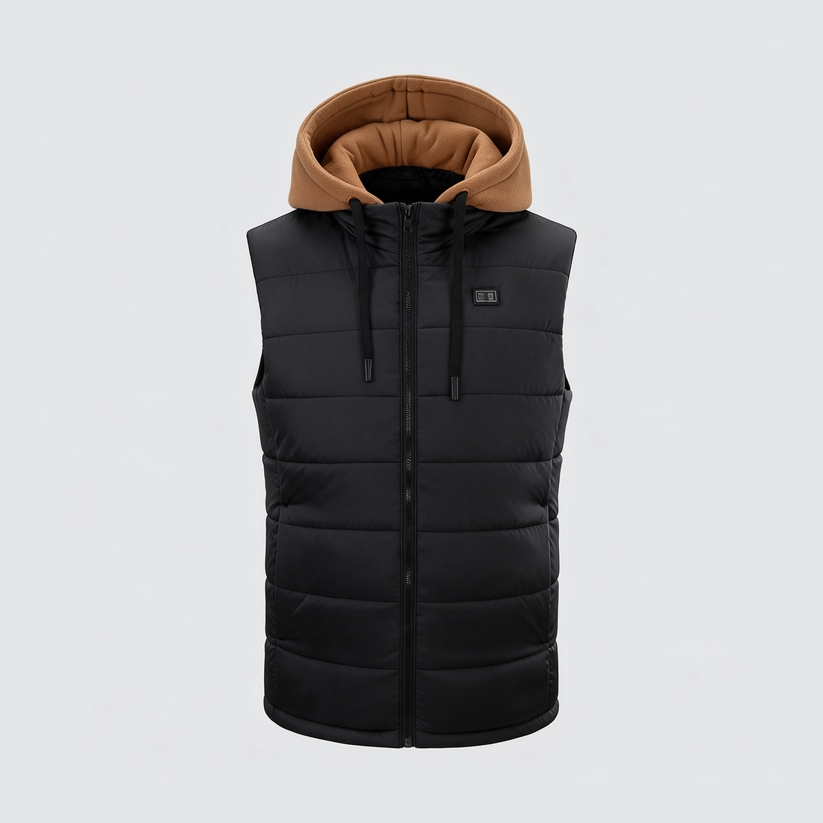 Verwarmde bodywarmer met camel fleece capuchon