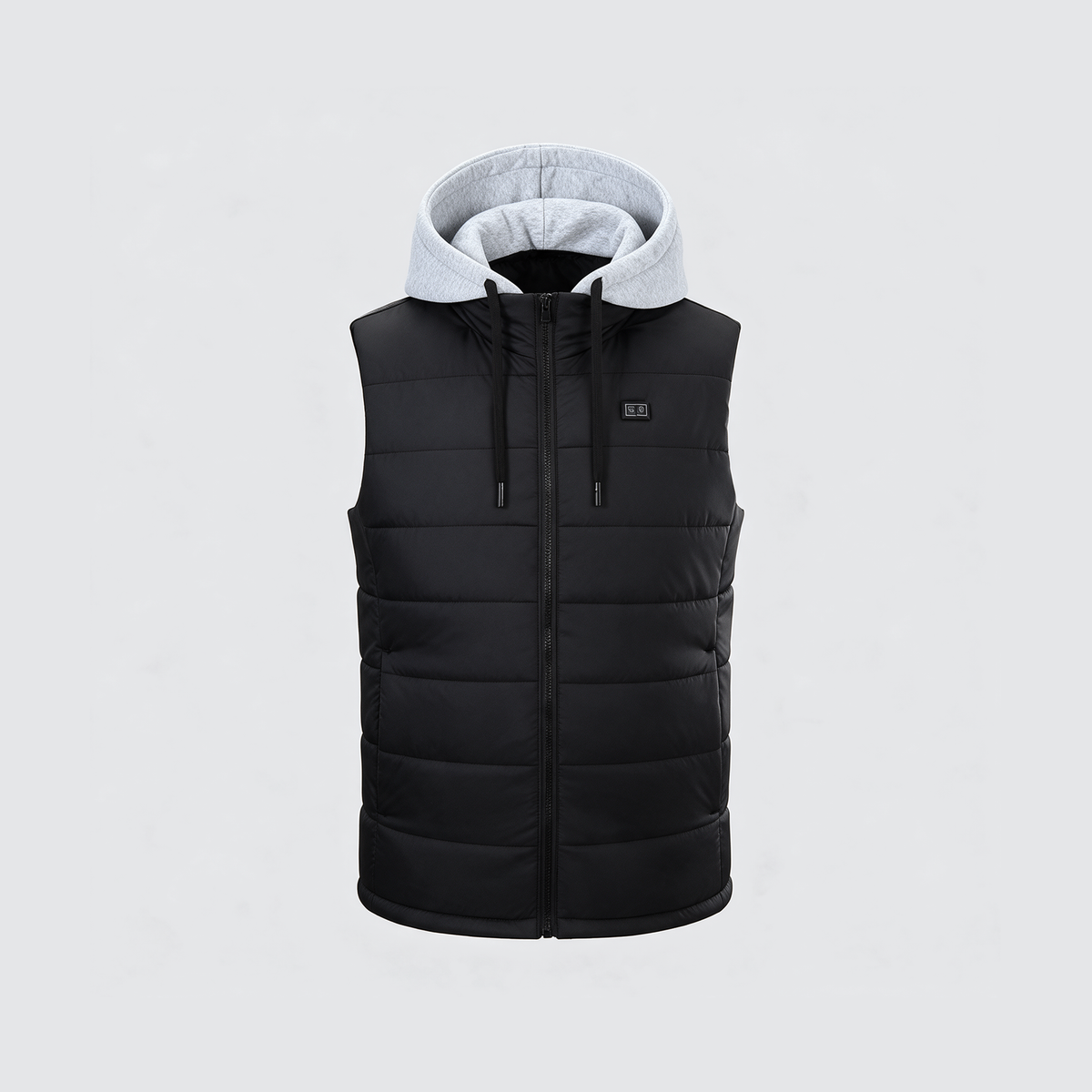Verwarmde bodywarmer met grijze fleece capuchon