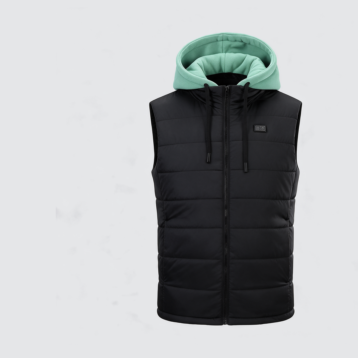 Verwarmde bodywarmer met groene fleece capuchon