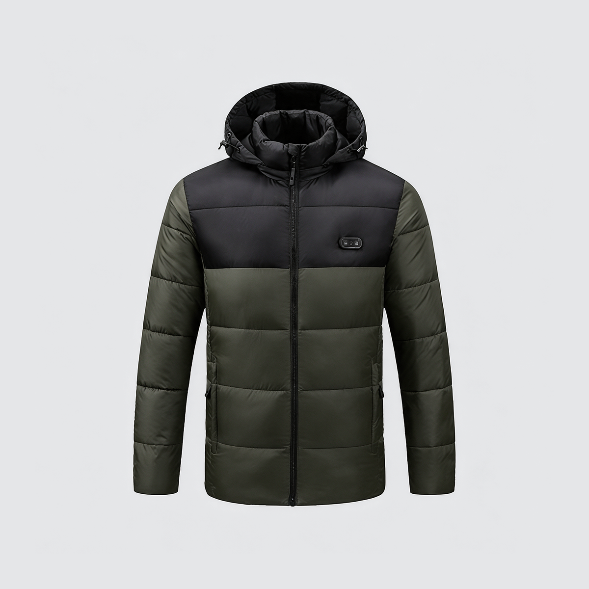 Verwarmde colourblock jas legergroen met zwart