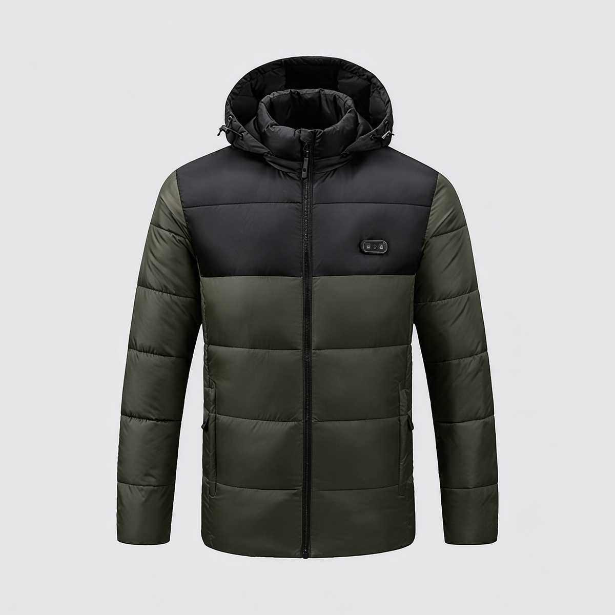 Verwarmde colourblock jas legergroen met zwart