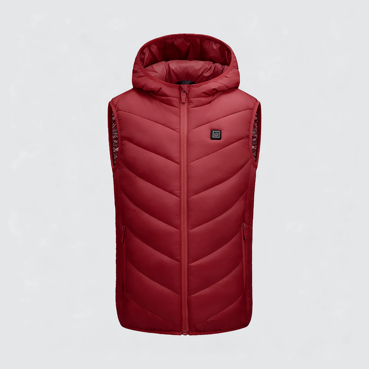 Verwarmde bodywarmer met capuchon rood